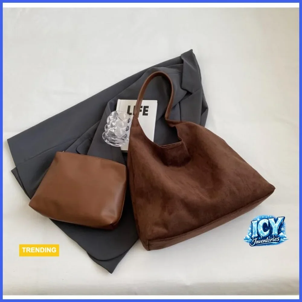 Faux Suede Hobo Bag Tote Shoulder Purse Office Handbag